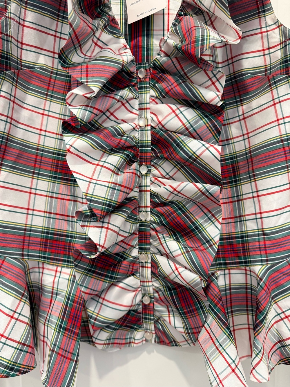 Boston Proper Red, Green & White Plaid Ruffle Peplum Blouse - Picture 6 of 10